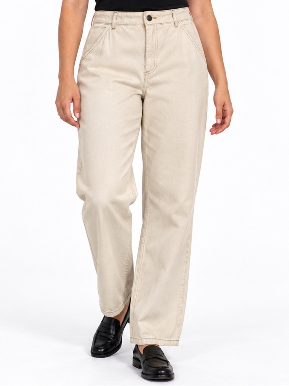 Zara Ecru High Rise Straight Leg Utility Pocket Cotton Jeans US 10
